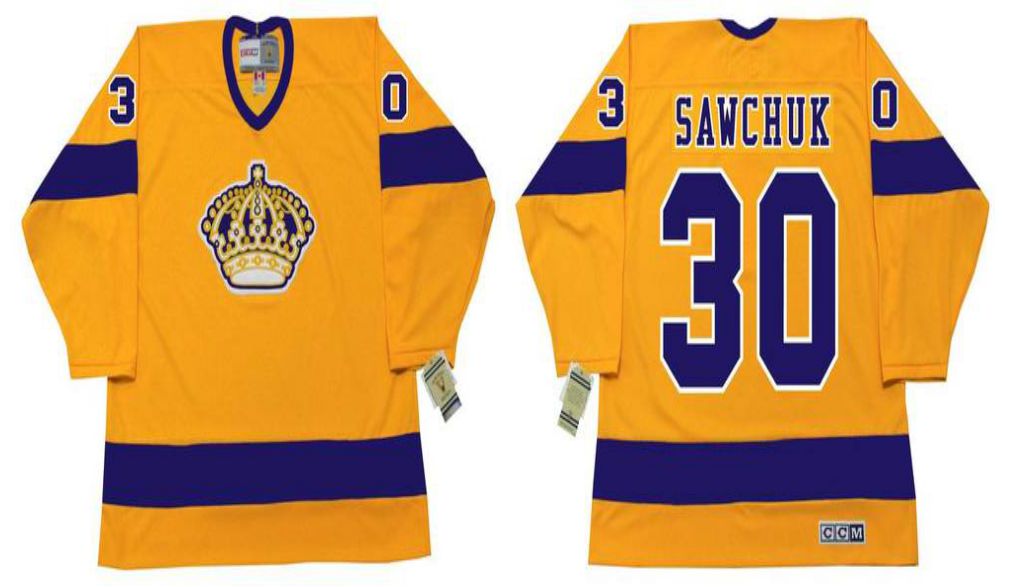 2019 Men Los Angeles Kings #30 Sawchuk Yellow CCM NHL jerseys